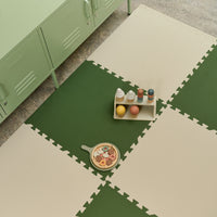 Plain Playmat Set in Forest Green + Cream